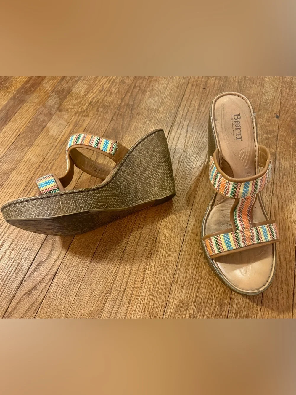 Born Multicolor Woven Strap Wedge Sandals